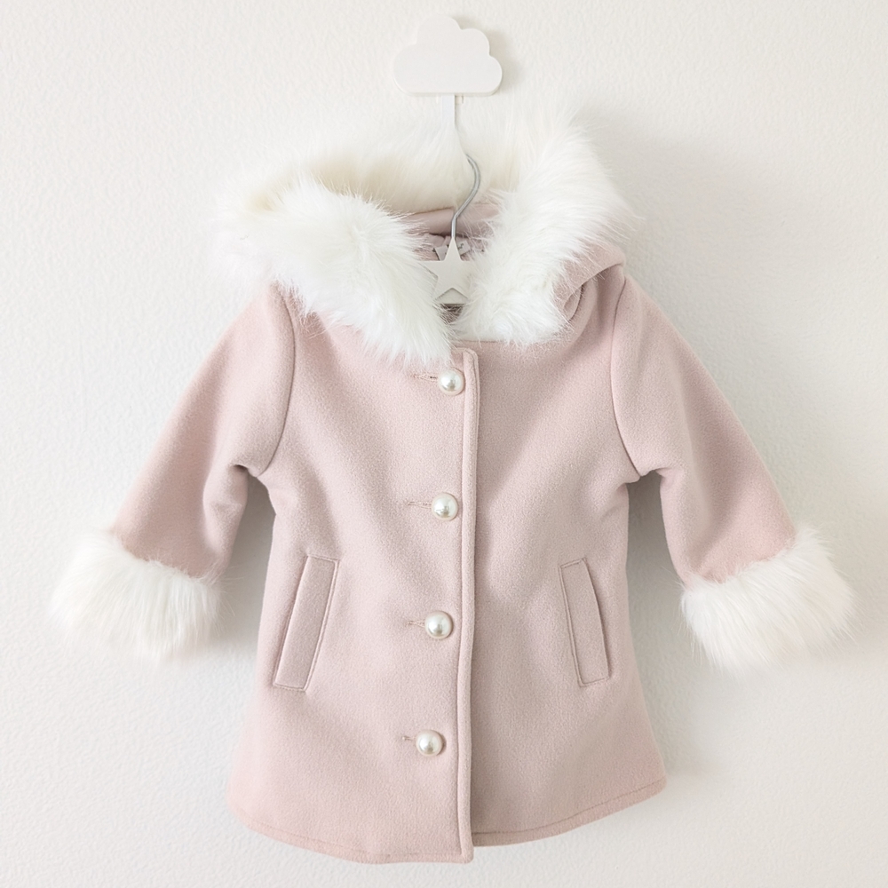 NWOT Karibou Kids Wool Blend Faux Fur Trim Coat